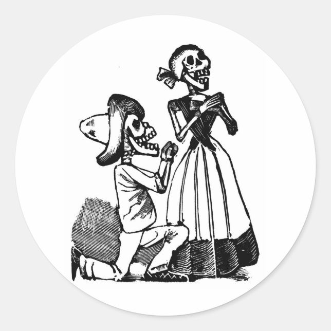 Cupid Calavera, Skeleton Lovers c. 20. Runder Aufkleber (Vorderseite)