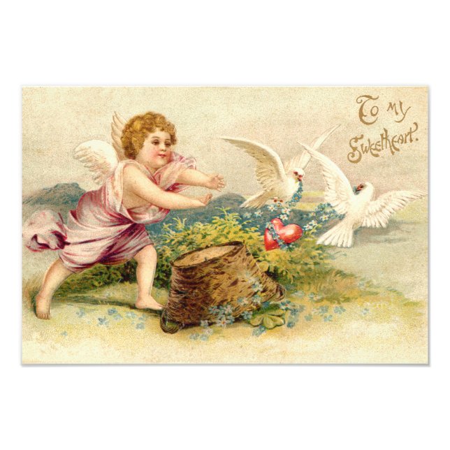 Cupid Cherub Angel Dove Heart Fotodruck (Vorne)