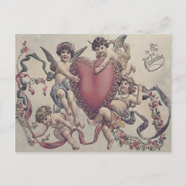 Cupid Cherub Angel Herz-Blume Postkarte (Vorderseite)