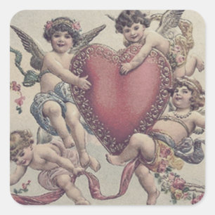 Cupid Cherub Angel Herz-Blume Quadratischer Aufkleber
