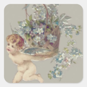 Cupid Cherub Angel Vergessen-Me-Nicht Quadratischer Aufkleber