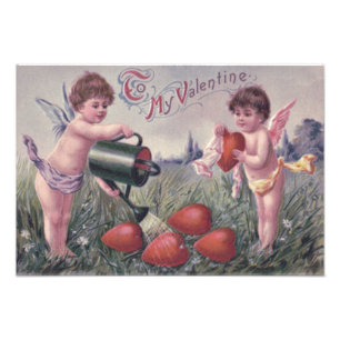 Cupid Cherub Engel bewässert Herz Fotodruck