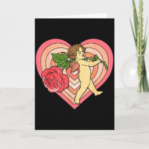 Cupid Cherub Engel mit roter Rose Herz Liebe Valen Karte
