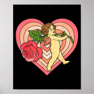 Cupid Cherub Engel mit roter Rose Herz Liebe Valen Poster