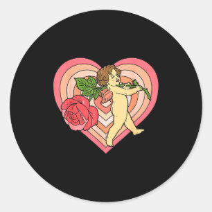 Cupid Cherub Engel mit roter Rose Herz Liebe Valen Runder Aufkleber