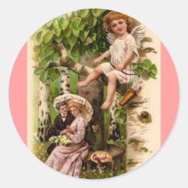 Cupid & CoupleVintage Valentinstag Runder Aufkleber