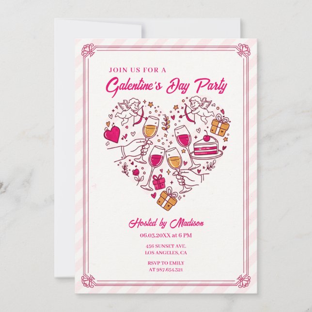 Cupid Engel Galentines Einladung Herz Design (Vorderseite)