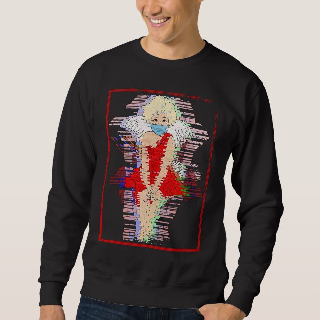 Cupid Face Mask Glitch Social Distancing Singles V Sweatshirt (Vorderseite)