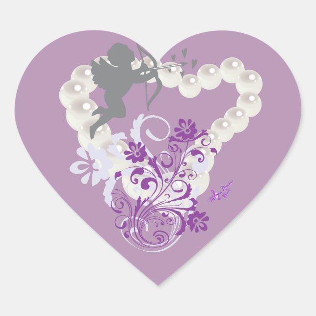 Cupid Floral Pearls Herz Lila Stickers (Vorderseite)