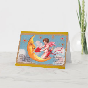 Cupid Füttre Herz zu Mond Valentine Feiertagskarte