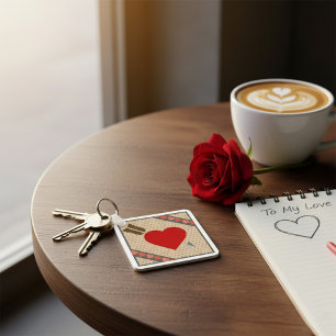 Cupid Heart with Arrow Romantic Valentines Pattern Schlüsselanhänger