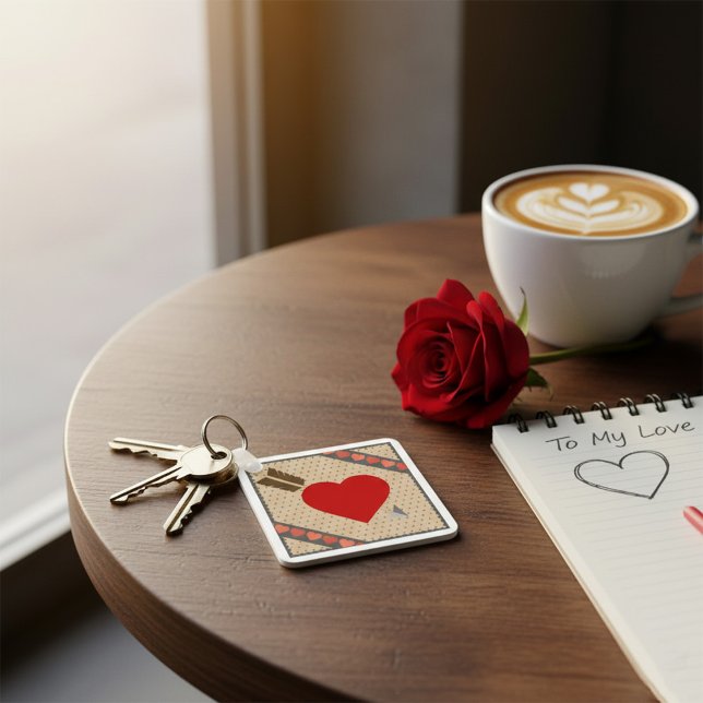 Cupid Heart with Arrow Romantic Valentines Pattern Schlüsselanhänger (Von Creator hochgeladen)