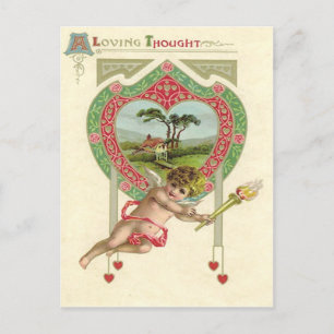 Cupid-Herz-Fackel-Hütte-Rose Postkarte