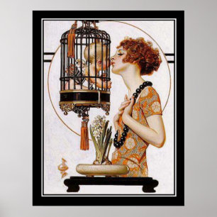 Cupid in einem Käfig Art Deco Print Poster