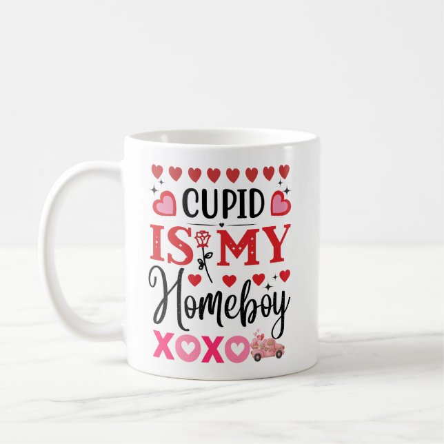 "Cupid is My Zuhause Boy" Trendy Glossy Valentine Kaffeetasse (Links)