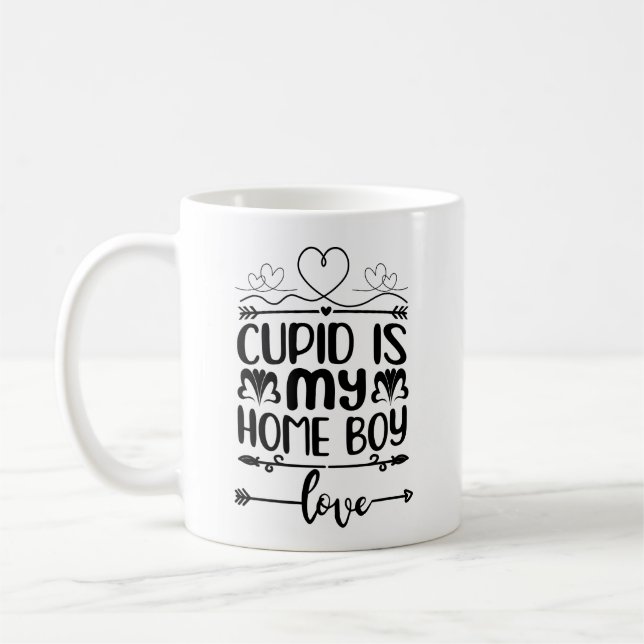 Cupid ist mein Zuhause Boy Romantic Trendy Valenti Kaffeetasse (Links)
