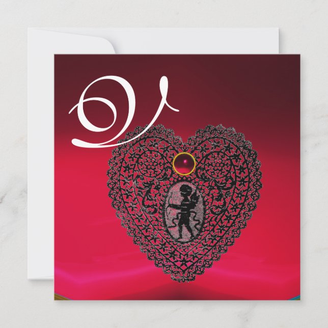 CUPID LACE HEART MONOGRAM, rot-burgund schwarz Ankündigung (Vorderseite)