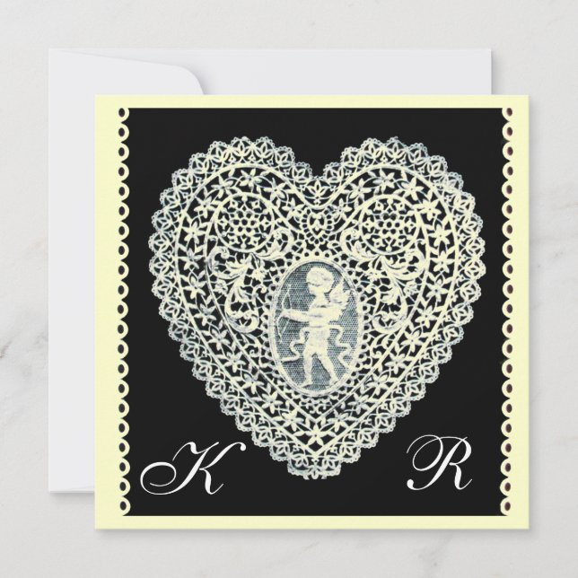 CUPID LACE HEART MONOGRAMM Champagner Metallic Pap Ankündigung (Vorderseite)