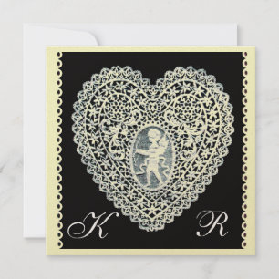 CUPID LACE HEART MONOGRAMM Champagner Metallic Pap Ankündigung