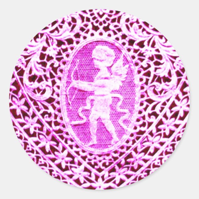 CUPID LACE HEARTdetail .pink Runder Aufkleber (Vorderseite)