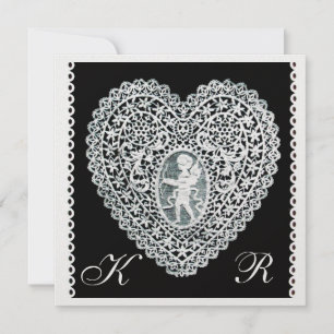 CUPID LACE HERZ MONOGRAMM Eis metallisch Papier Ankündigung