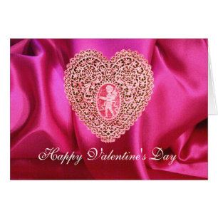 CUPID LACE HERZ SEIDE FUCHSIA STOFF , Pink Rot