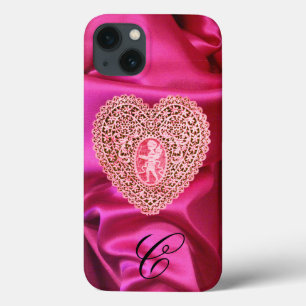 CUPID LACE HERZ SEIDEN PINK FUCHSIA STOFF MONOGRAM Case-Mate iPhone HÜLLE