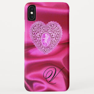 CUPID LACE HERZ SEIDEN PINK FUCHSIA STOFF MONOGRAM Case-Mate iPhone HÜLLE