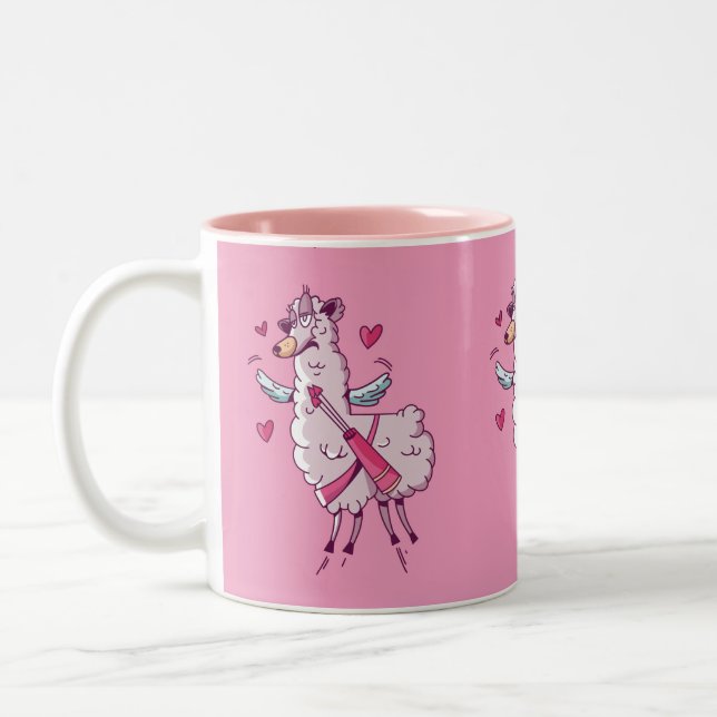 Cupid Llama für Valentinstag Zweifarbige Tasse (Links)