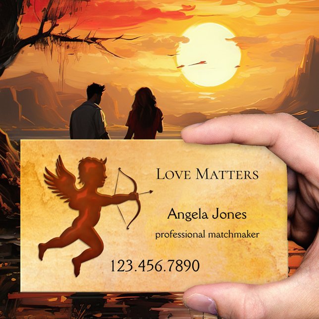 Cupid Matchmaker Termin Business Card (A romantic business card featuring Cupid with his arrow on watercolor - matchmaker - online dating)