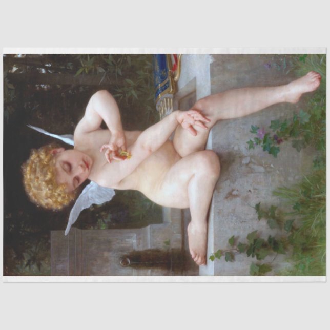 Cupid mit einem Schmetterling, Bouguereau Seidenpapier (Vorderseite)