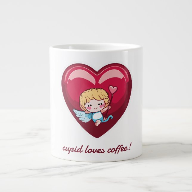 Cupid mit rotem Herz und rosa Pfeil Jumbo-Tasse (Vorderseite)