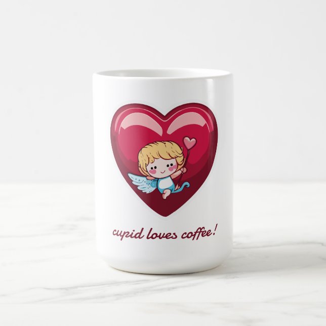 Cupid mit rotem Herz und rosa Pfeil Kaffeetasse (Mittel)