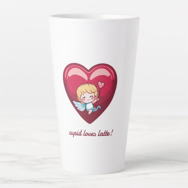 Cupid mit rotem Herz und rosa Pfeil Milchtasse (Vorderseite)