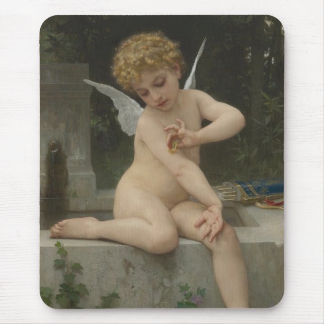 Cupid mit Schmetterling (von Bouguereau) Mousepad (Vorne)