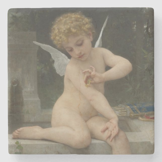 Cupid mit Schmetterling (von Bouguereau) Steinuntersetzer (Vorderseite)