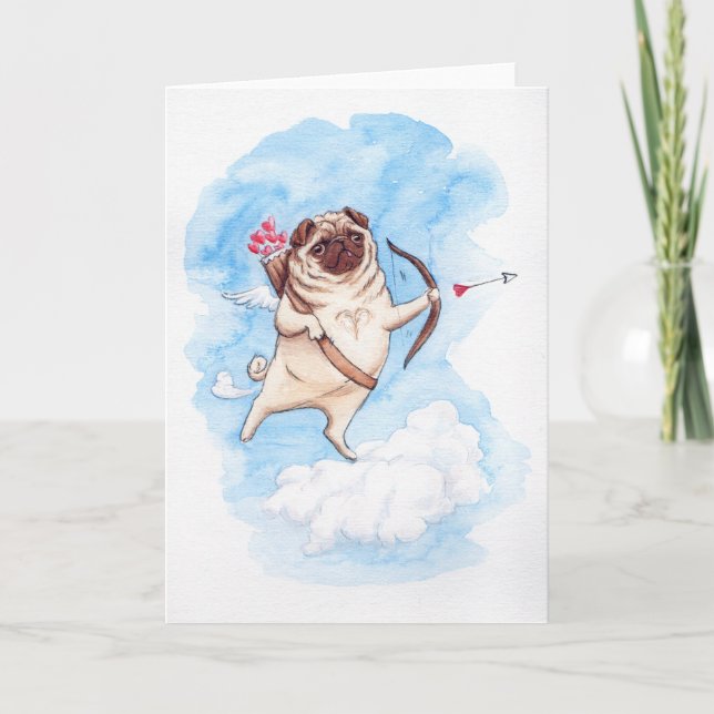 Cupid Mops valentine Feiertagskarte (Vorderseite)