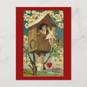 Cupid-Musiker in einem Baumhaus Postkarte