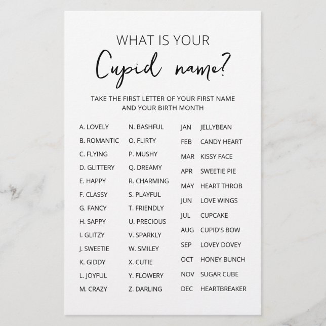Cupid Name Game Valentine's Day Party (Vorderseite)