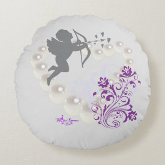 Cupid Pearls Blumenherz Silver Gray Round Pillow Rundes Kissen
