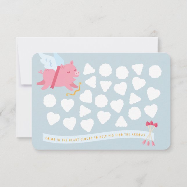 Cupid Pig Activity Classroom Valentine Postkarte (Rückseite)