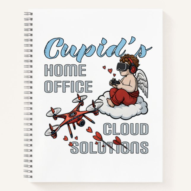 Cupid’s Home Office, Drone Valentine’s Day Notizbuch (Vorderseite)