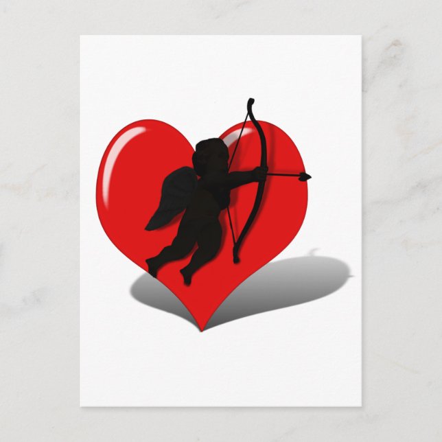 Cupid Silhouette & Herz Postkarte (Vorderseite)