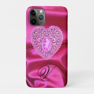 CUPID SPITZENHERZ SEIDE PINK FUCHSIA STOFF MONOGRA iPhone 11 PRO HÜLLE