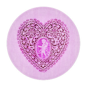 CUPID-SPIZEN-HERZ IN ROSA BLUMEN Zum Valentinstag Schneidebrett