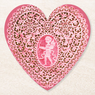 CUPID-SPIZEN-HERZ IN ROSA-ROTER BLUMENFLORAL zum V Untersetzer