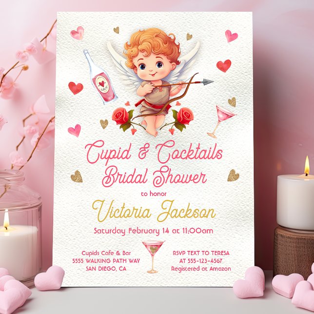 Cupid und Cocktails Valentinstag Brautparty Einladung (Von Creator hochgeladen)