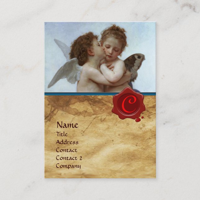 Cupid und Psyche als Kinder MONOGRAMM-Parchment Visitenkarte (Vorderseite)