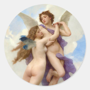 Cupid und Psyche Vintage Bouguereau Runder Aufkleber