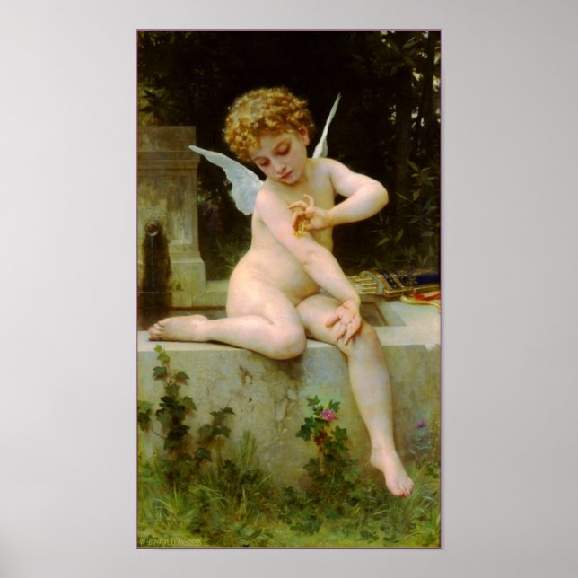Cupid und Schmetterling von Bouguereau Poster (Vorne)